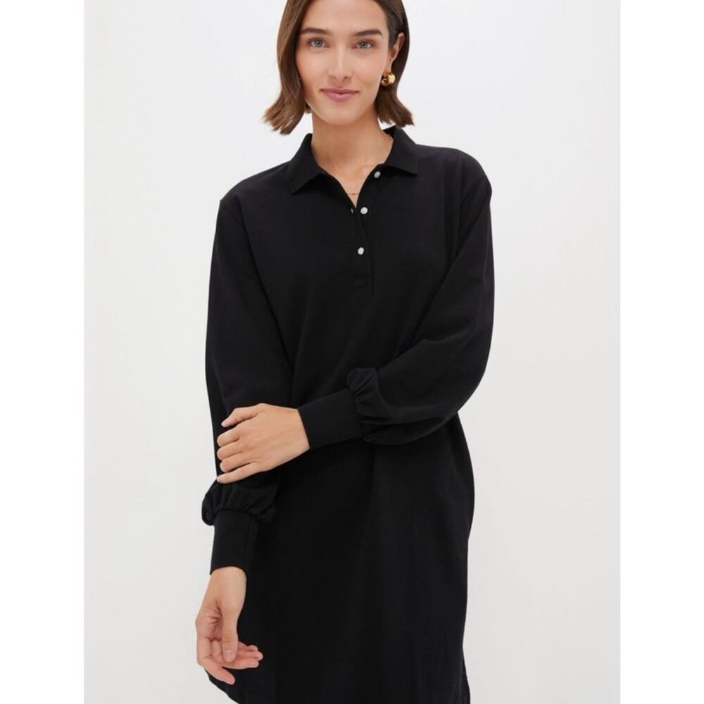 NWT Tuckernuck Frances Pique Cotton Polo Shirt Dress Women's Medium Black Preppy